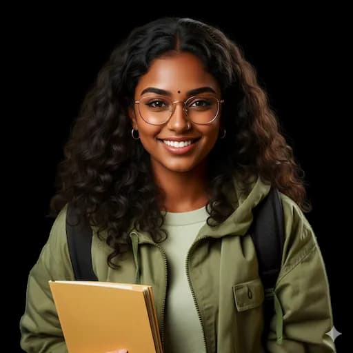 Indian female college student holding a book, representing college guidance and mentorship