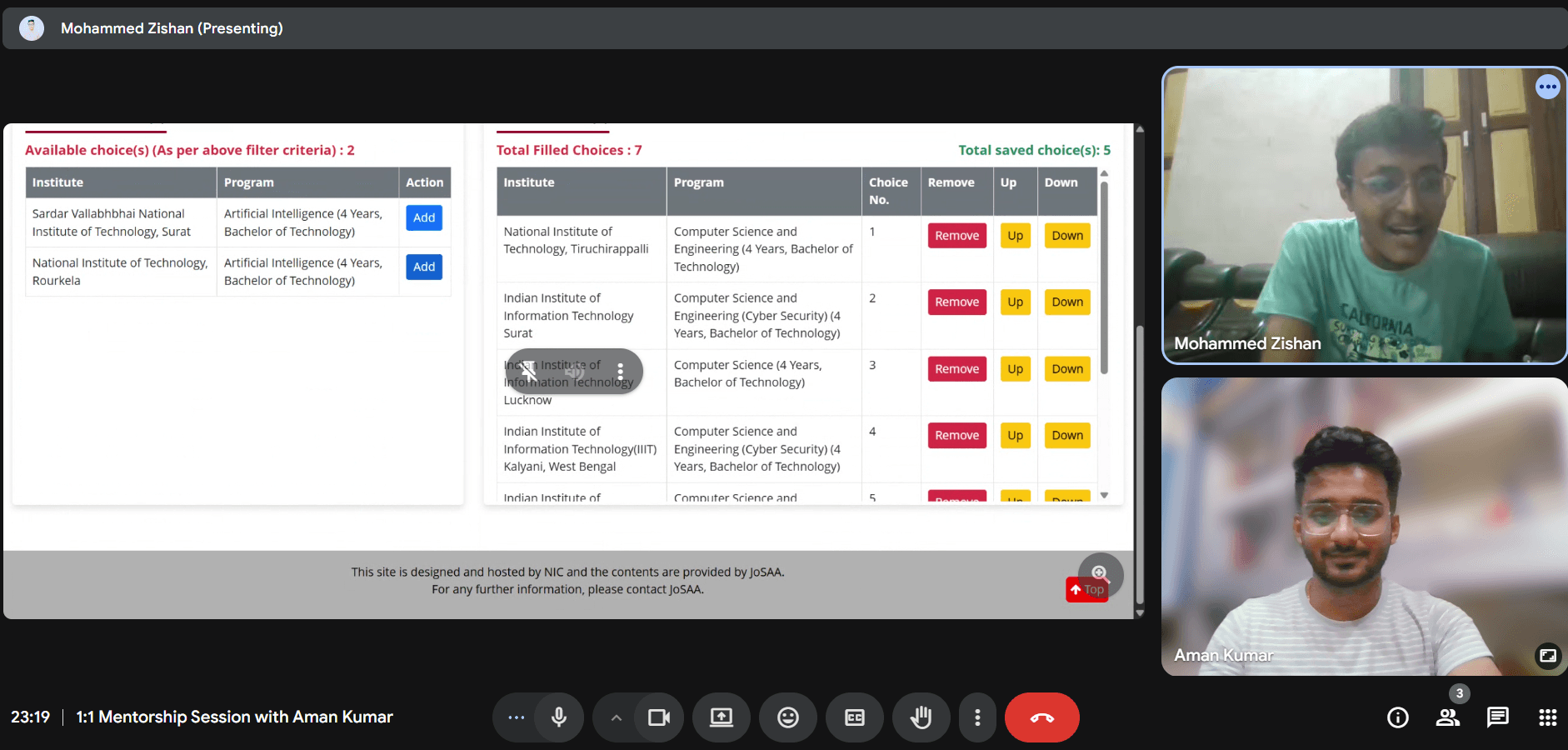 A snapshot of mentoring session with MD Zishan