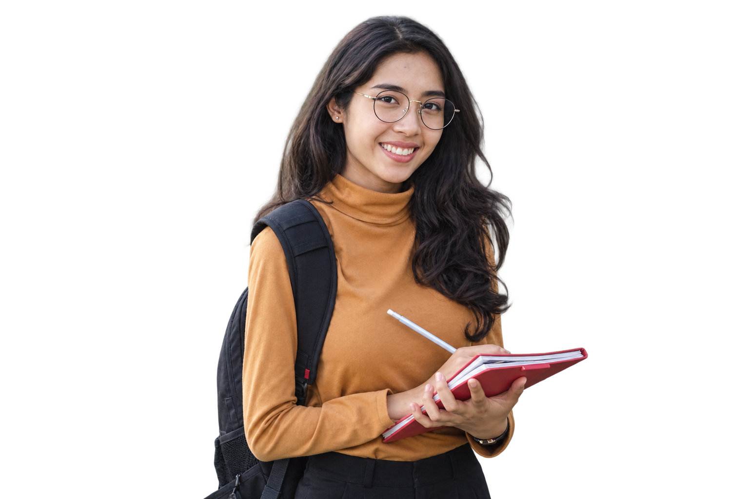 Student holding books smiling with confidence